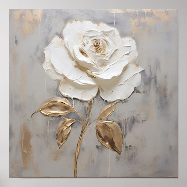 white rose with gold leaf painting poster (Front)