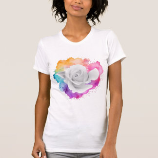 White Rose with Rainbow Background T-Shirt
