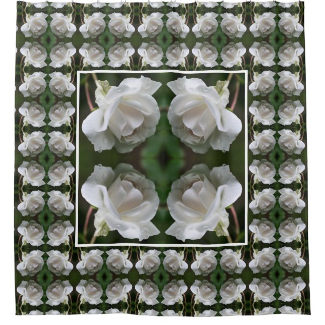 White Rose With Raindrops Abstract Shower Curtain (Front)