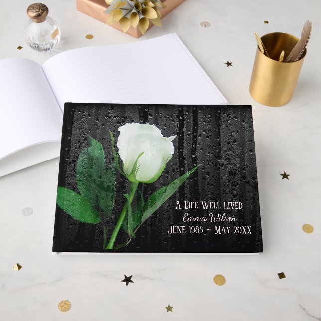 White Rose With Raindrops  Guest Book (Front Open)