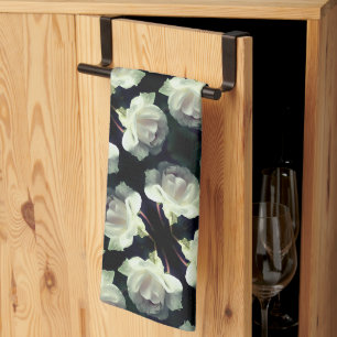 White Rose With Raindrops Pattern Tea Towel