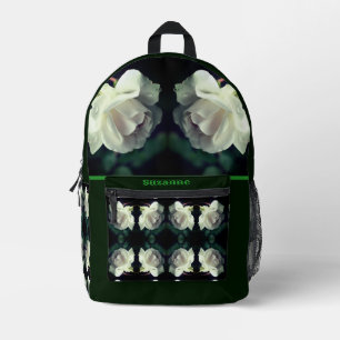 White Rose With Raindrops Personalised Printed Backpack