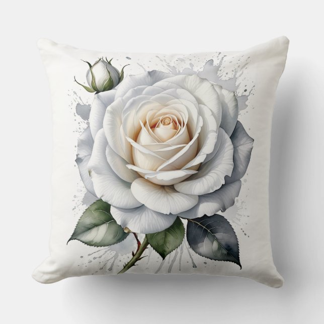 White Rose with splash Throw Pillow (Front)