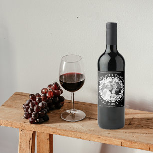 White rose wreath Thank you Mr & Mrs photo wedding Wine Label