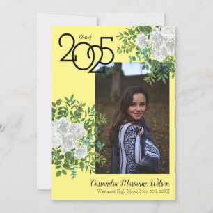 White Rose Yellow Photo Graduation Announcement
