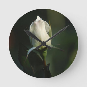 White Rosebud Round Clock