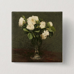 White Roses, 1875 (oil on canvas) 15 Cm Square Badge