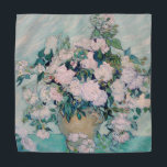 White Roses-1890-Vincent van Gogh   Bandana<br><div class="desc">White Roses (1890). Vincent van Gogh. Still life in cool blue and light pink tones. On a blue tablecloth there is a bouquet of delicate roses in a large vase. Reproduction of famous works of art  images in the public domain.</div>