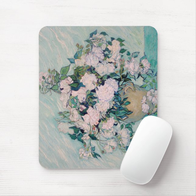 White Roses-1890-Vincent van Gogh  Mouse Pad (With Mouse)