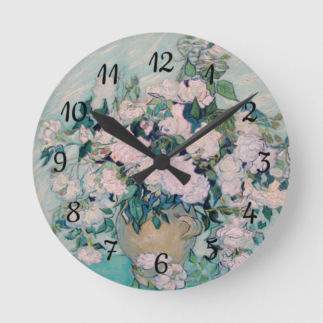 White Roses-1890-Vincent van Gogh    Round Clock (Front)