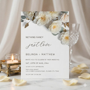 White Roses 3D Flowers Elegant White Wedding Invitation