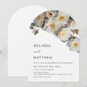White Roses 3D Flowers Modern Arch Wedding Invitation