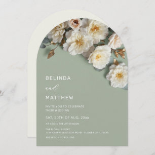 White Roses 3D Flowers Modern Arch Wedding Invitation