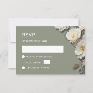 White Roses 3D Flowers RSVP Card