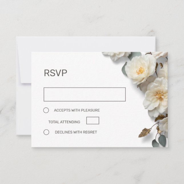 White Roses 3D Flowers RSVP Card (Front)