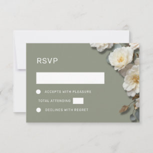 White Roses 3D Flowers RSVP Card