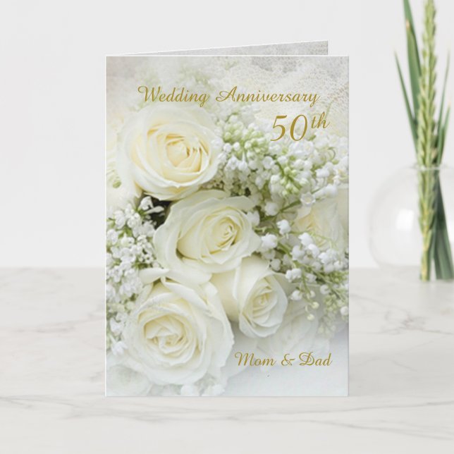 White roses, 50th Wedding Anniversary card (Front)