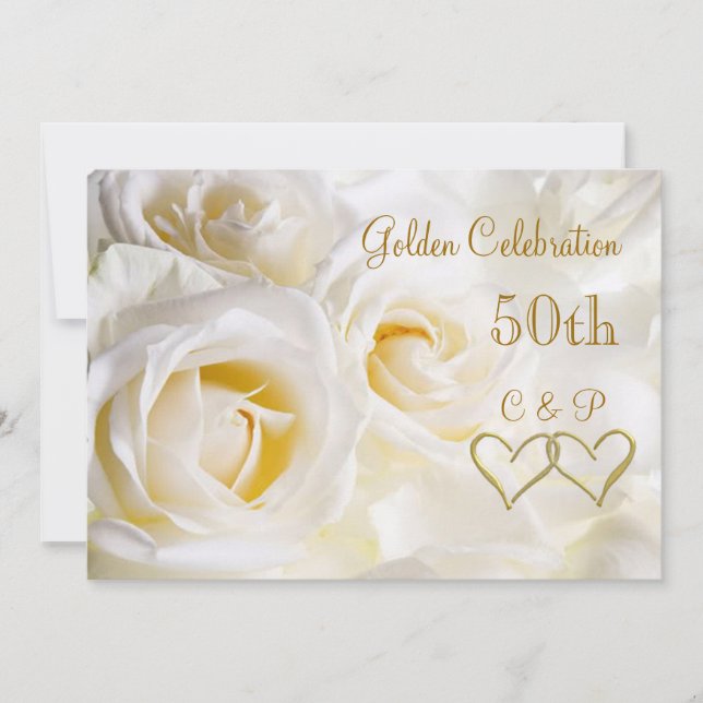 White roses 50th Wedding Anniversary Invitation (Front)