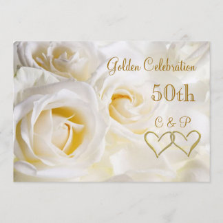 White roses 50th Wedding Anniversary Invitation