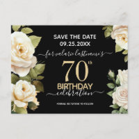 White Roses 70th Birthday Save the Date Postcard