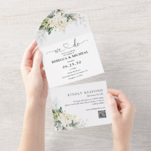 White Roses All in One Wedding Invite
