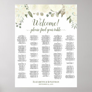White Roses Alphabetical Welcome Seating Chart
