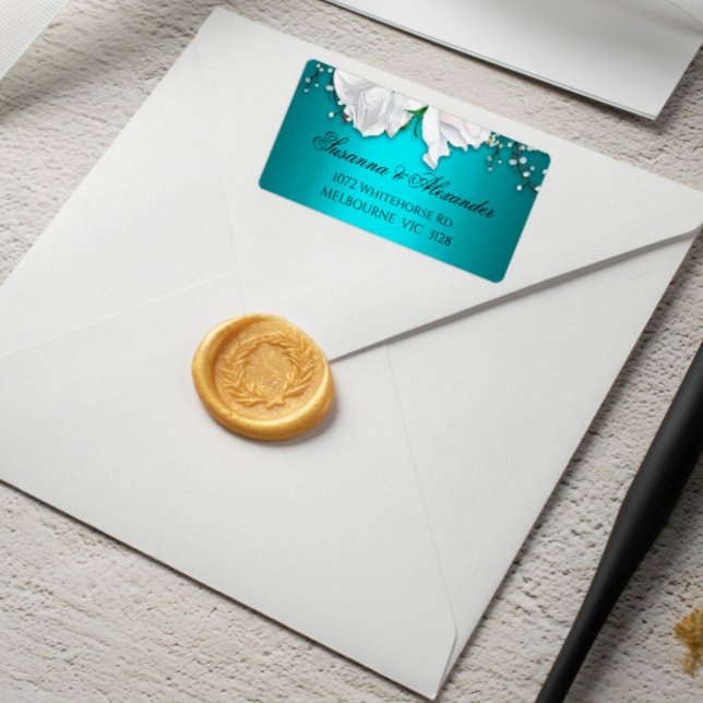 White Roses and Aqua Elegant Wedding Label (Creator Uploaded)