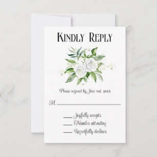 White Roses and Baby's Breath Wedding RSVP card
