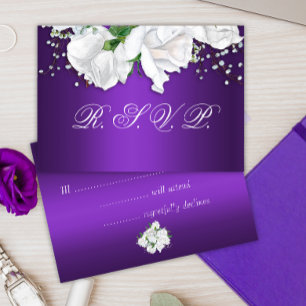 White Roses and Deep Purple  RSVP Card