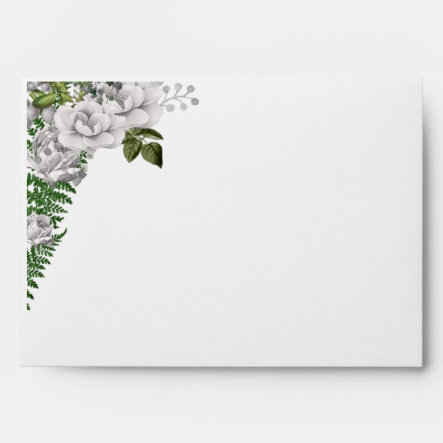 White Roses and Ferns Wedding Envelope (Front)