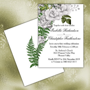 White Roses and Ferns Wedding Invitation
