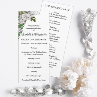 White Roses and Ferns Wedding Program Programme
