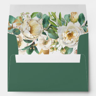 White Roses and Foliage Watercolor Envelope