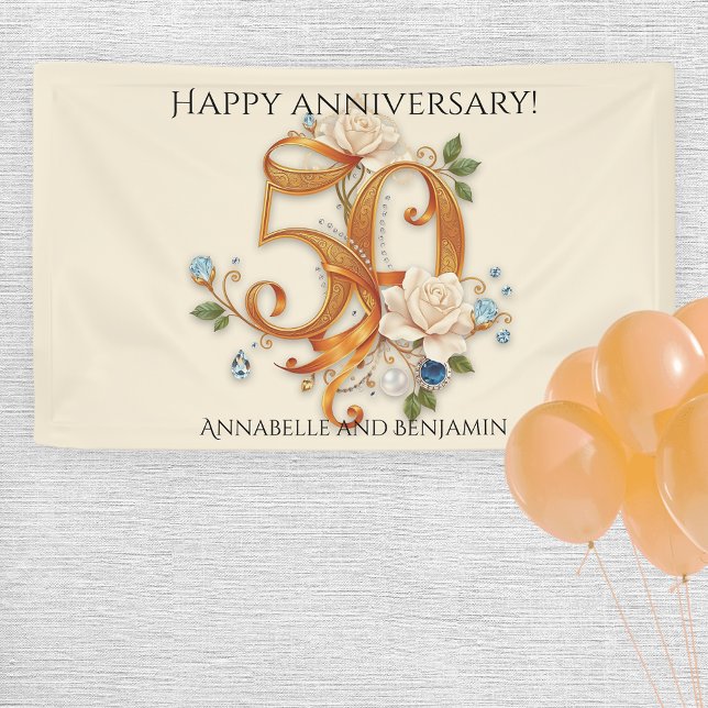 White Roses and Gemstones Golden 50th Anniversary Banner (Creator Uploaded)
