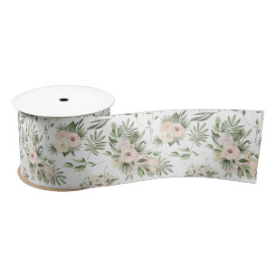 White Roses and Greenery Satin Ribbon
