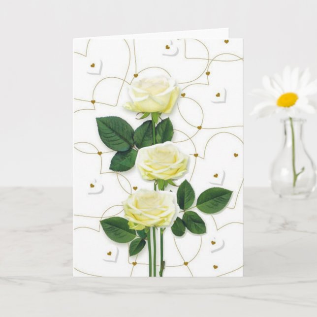 White roses and hearts card (Small Plant)
