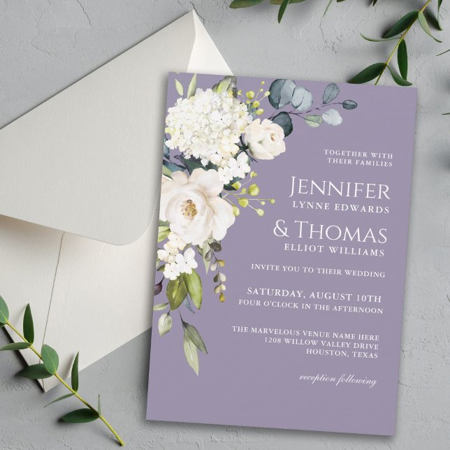White Roses and Hydrangeas Elegant Floral Wedding Invitation (Creator Uploaded)