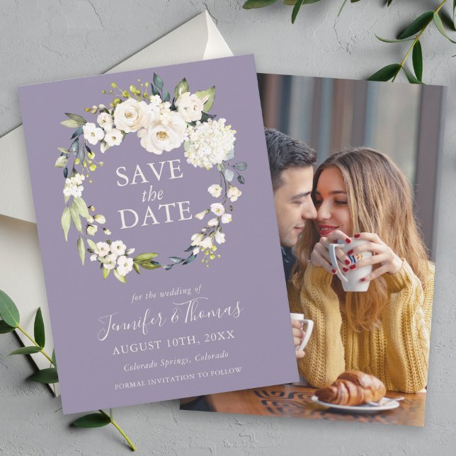 White Roses and Hydrangeas Floral Save the Date (Creator Uploaded)