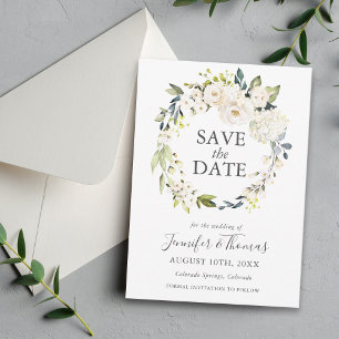 White Roses and Hydrangeas Floral Save the Date