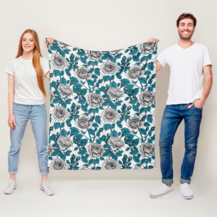 White roses and ladybugs fleece blanket