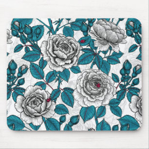 White roses and ladybugs mouse pad