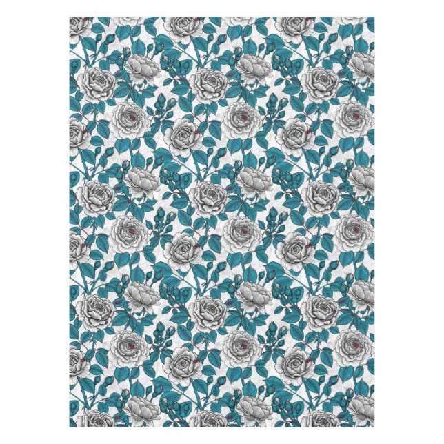 White roses and ladybugs tablecloth (Front)