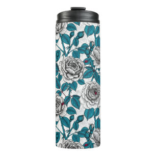 White roses and ladybugs thermal tumbler