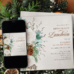 White Roses and Pine Cone Bridesmaids Luncheon Invitation<br><div class="desc">Winter wedding invitation with white roses, pine cones, cotton, greenery and eucalyptus. This watercolor floral and foliage design sits on a neutral background with elegant calligraphy in copper brown. Perfect for fall, winter, new year and christmas wedding themes. Please browse my store for matching items in the winter white rose...</div>