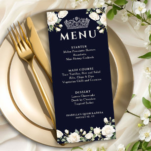 White Roses and Princess Tiara Dark Blue Menu