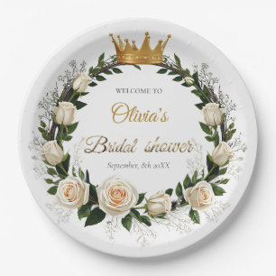 White Roses & Baby’s Breath Bridal Shower Paper Plate