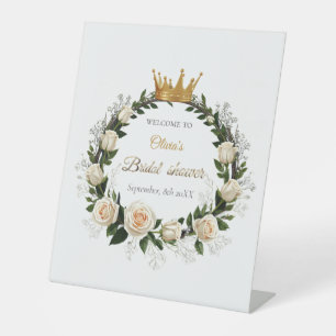White Roses & Baby’s Breath Welcome Bridal Shower Pedestal Sign