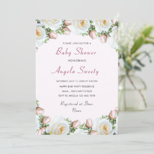 White Roses Baby Shower Invitation