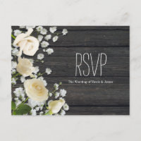 White Roses & Baby's Breath on Wood RSVP