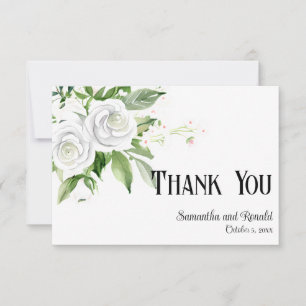White Roses & Baby's Breath Wedding Thank You Card
